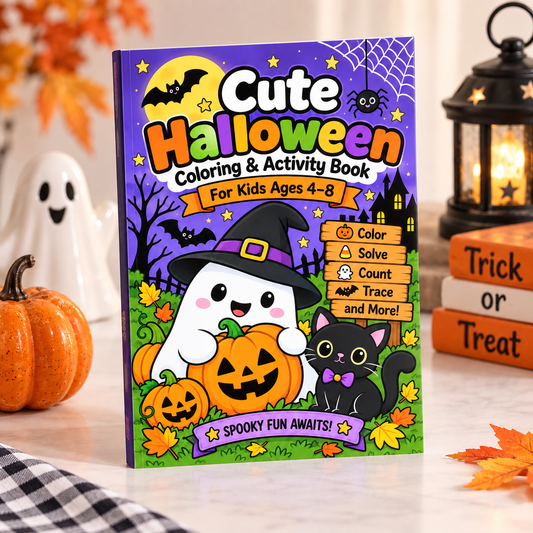 Cute Halloween Coloring & Activity Book for Kids Ages 4–8