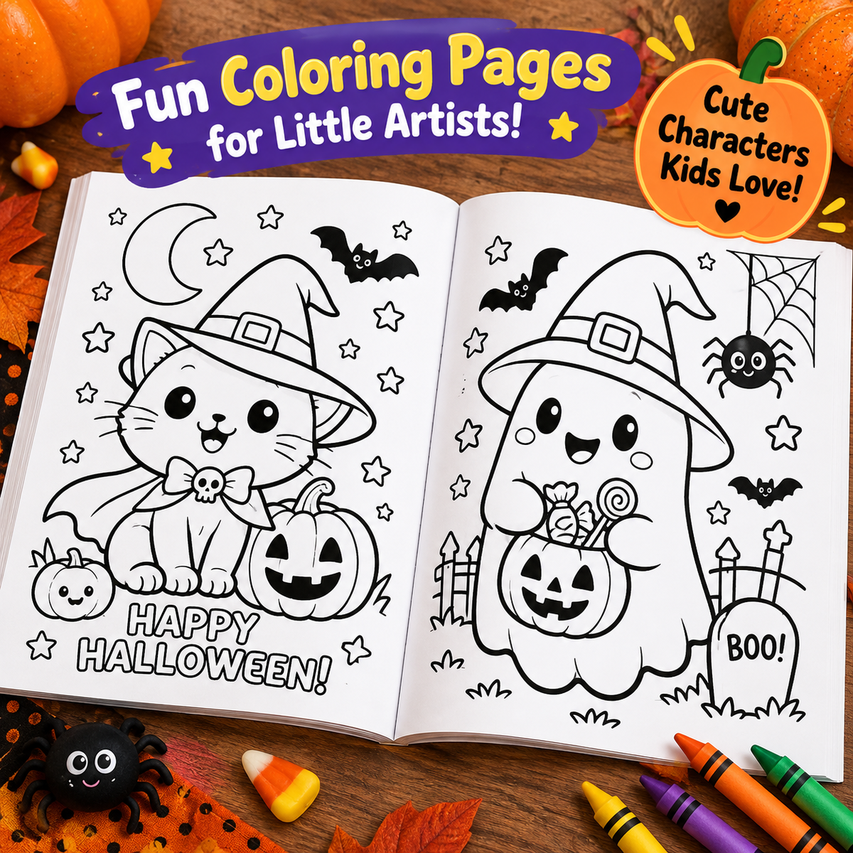 Cute Halloween Coloring & Activity Book for Kids Ages 4–8
