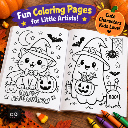 Cute Halloween Coloring & Activity Book for Kids Ages 4–8