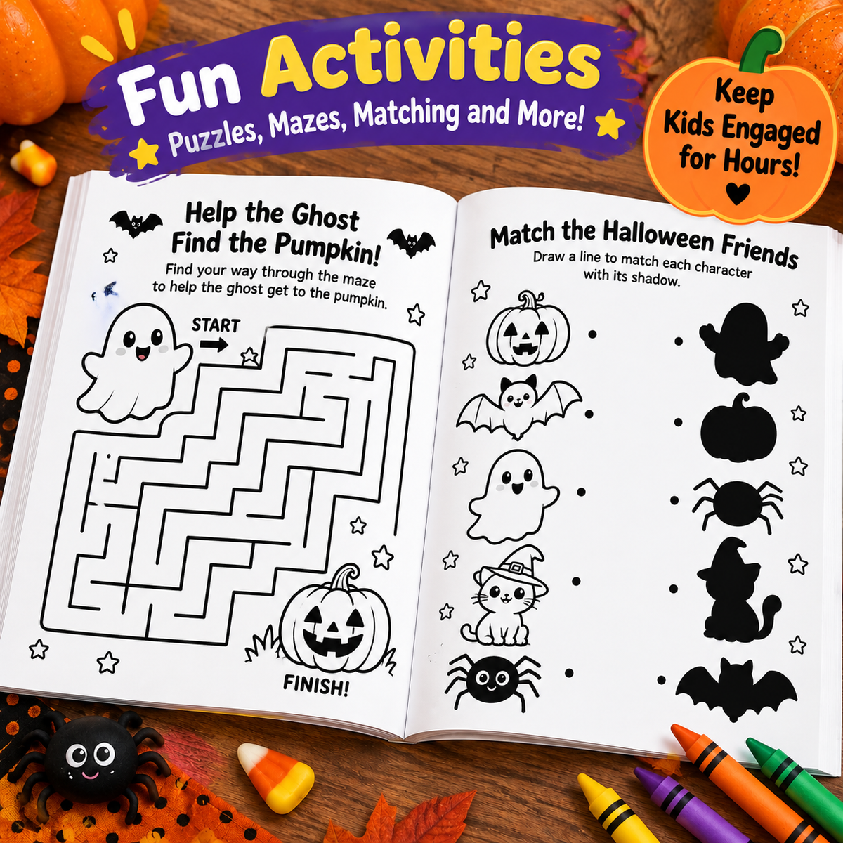 Cute Halloween Coloring & Activity Book for Kids Ages 4–8