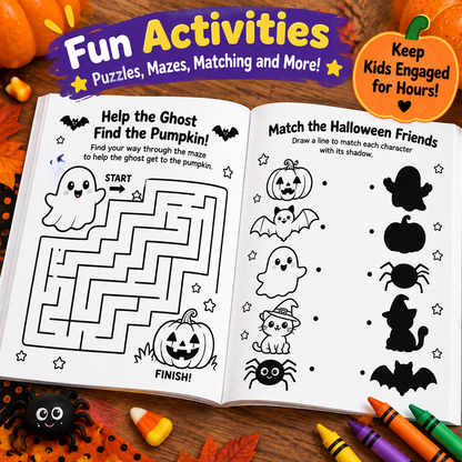 Cute Halloween Coloring & Activity Book for Kids Ages 4–8